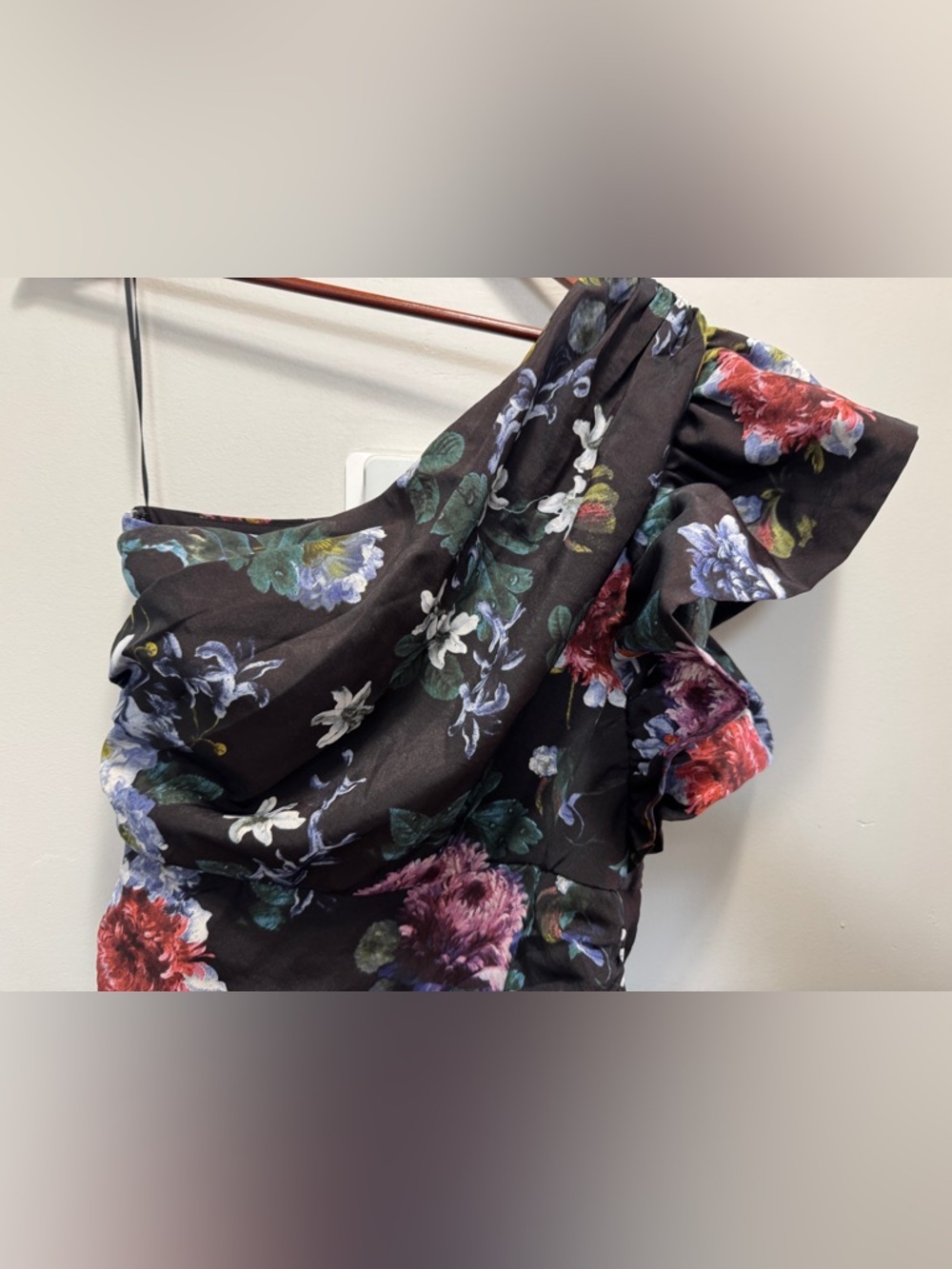 H&M Floral One Shoulder Ruffle Mini Dress Size 10 - Picture 3 of 9